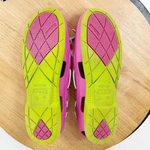 Crocs  Beach Line Slip On Boat Shoes Pink Green Women 7