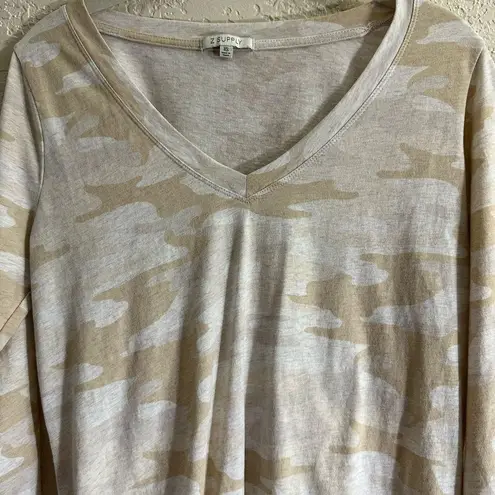 Z Supply  Tan and Beige Camo Long Sleeve Shirt - Size XS