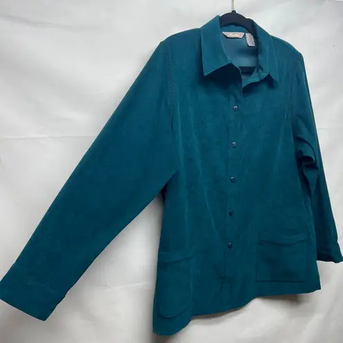 Tan Jay Vintage Faux Suede Women's Shacket Shirt Size 14 Teal Blue