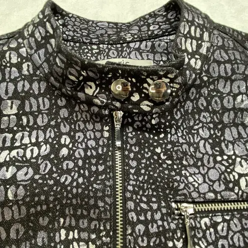 Modern Lux Erie Metallic Croc Print Moto Jacket Full Zip Silver Black Women's 4