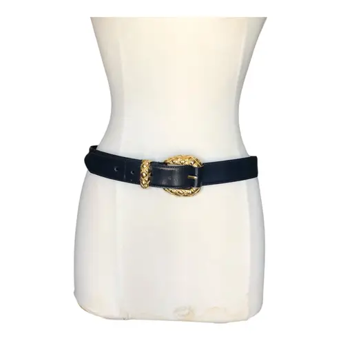 Cipriani Belt Glazed Cowhide On PVC Lining Black Gold Tone Buckle Size Large