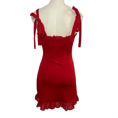 Red Ruffle Strap Mini Dress Flirty Sweetheart Neckline Occasion