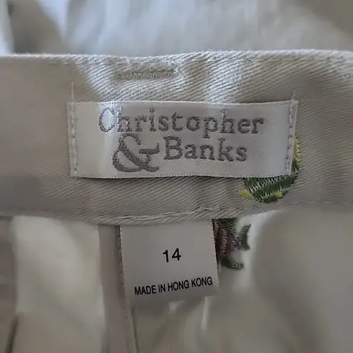 Christopher & Banks Khaki Embroidered Fish Cotton Shorts