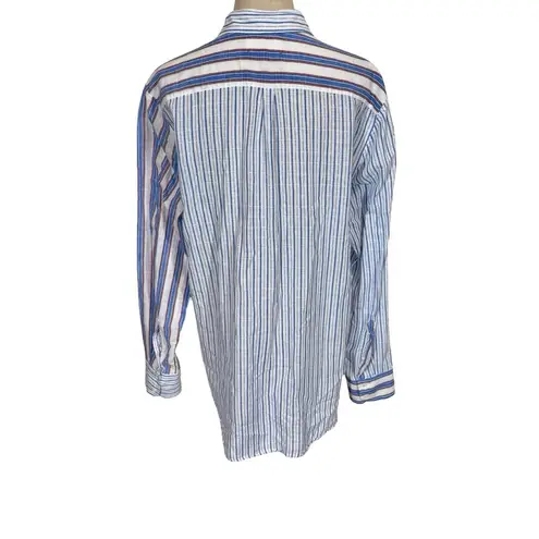 Xirena Beau Boyfriend Button Down Shirt in Tide Blue Stripes Pattern Mixing Size M