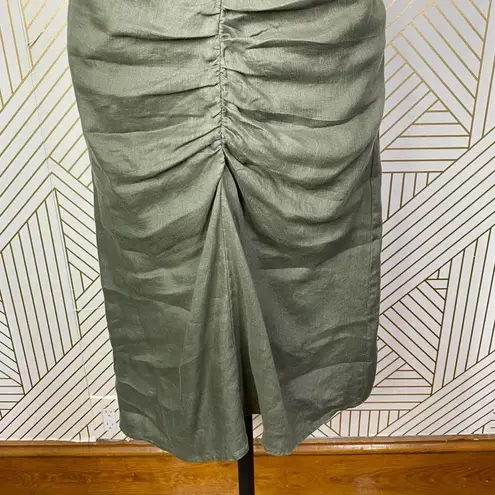 Stateside Linen Ruched Front Slit Skirt in Army Green Size US XS