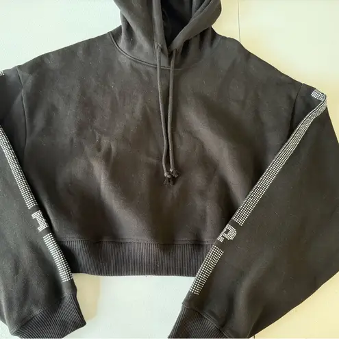 Victoria's Secret PINK Black Campus Bling Cropped Hoodie Size S Oversized