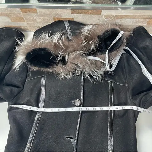 MODA'S genuine shearling suede fur coat jacket winter coat brown warm Sz M Black Size M