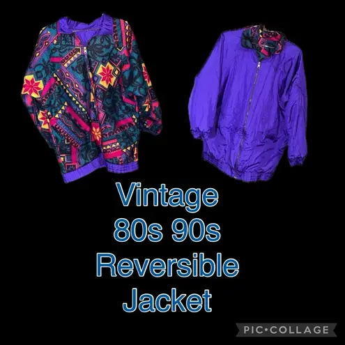 Vintage reversible Abstract funky multicolor nylon 90s bomber windbreaker jacket