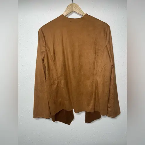 Wear Abouts Faux Suede Long Sleeve Cardigan with Drape Front Design Women Large Brown