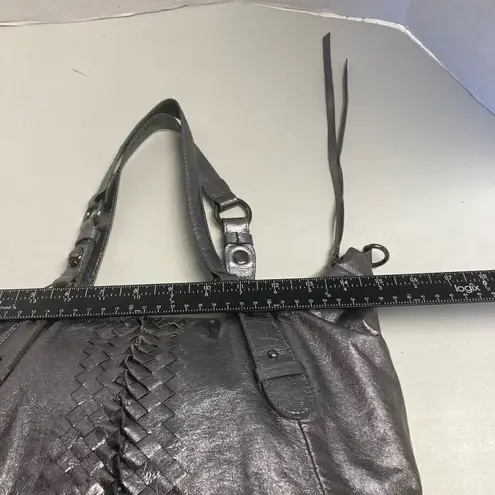 ELLIOTT LUCCA Women’s Silver Metallic Braided Handbag Tote 15X3X9 Silver
