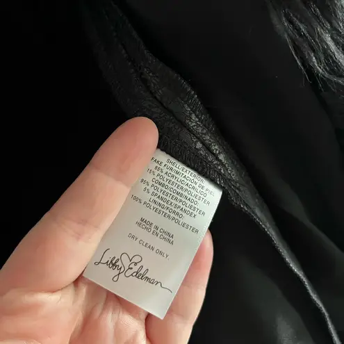 Libby Edelman Faux Fur Faux Leather Jacket Black Shaggy Moto XS Boho