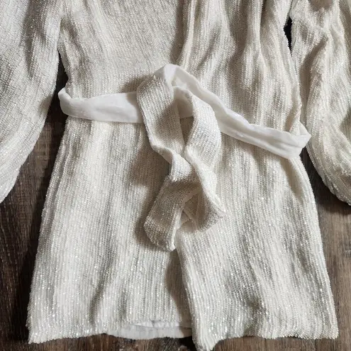 Retrofete Gabrielle Robe Dress in White Sequins Size XS Long Sleeve Wrap Belt