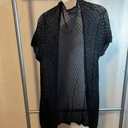 Coldwater Creek Black Sheer Knit Cardigan Short Sleeve Size L