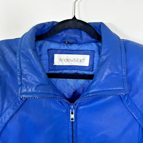 Andrew Marc Vintage 80's Electric Blue 100% Genuine Leather Jacket Womens Medium - Image 2