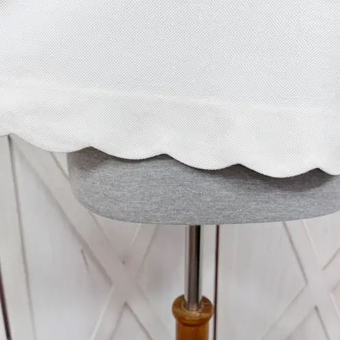 Elle Scallop Hem Pique Knit Sleeveless Tank Top Shirt Ivory White Large