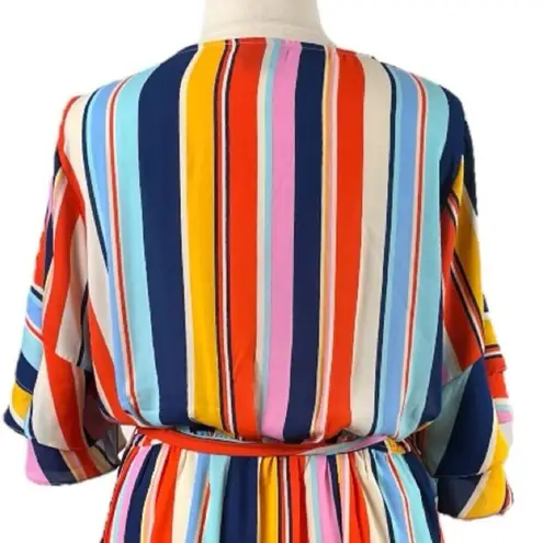 City Chic Wrap Dress Ruffle Sleeve Belted Pink Multi Stripe Women’s Plus Size 24