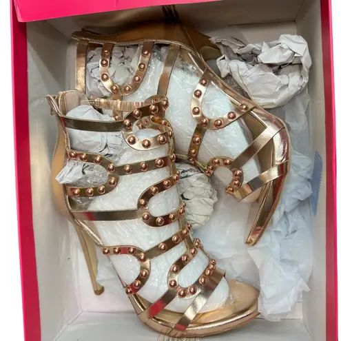 Shoedazzle Strappy Heels Size 5.5 Rose Gold Fairy Princess Party Wedding Guest