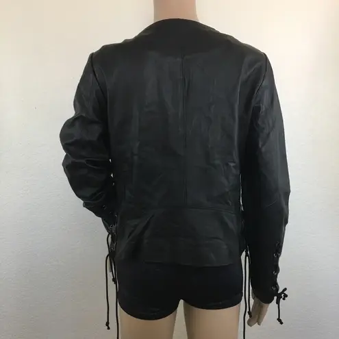 Ecru Black Lambskin Leather Jacket M