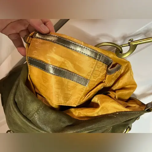 Kathy Van Zeeland Studded Olive Green/Gold Speckled Y2k Messenger Crossbody Bag