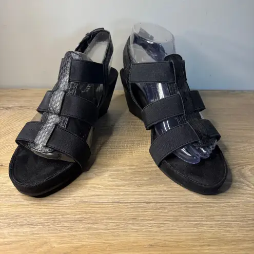 Aerosoles Shoes Womens Black Elastic Strappy Wedge Heel Sandals Shoes Womens 8W