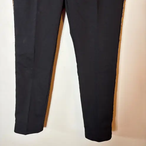 Zara Basic Black Leopard Print Trim Career Casual Pants Size Small