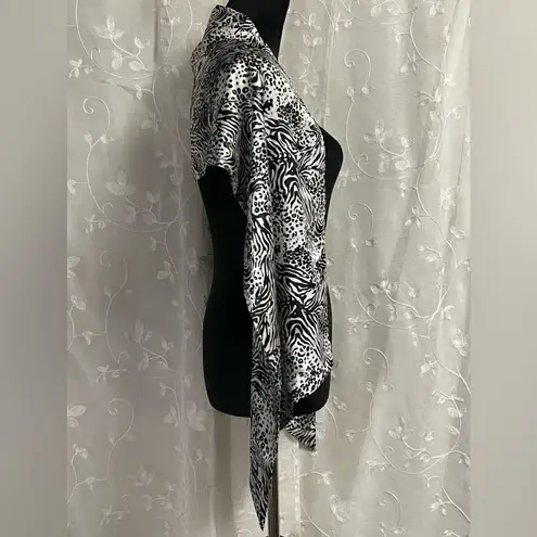 Dennis Basso Dennis by Zebra Animal Print Satin Black White Wrap Scraf Shaw NWOT