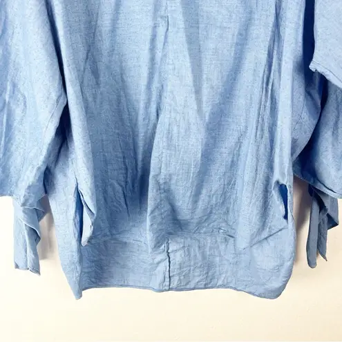 Tibi Blue Dolman Tie Cuff Sleeves Back Zipper Closure High Low Hem Top Medium