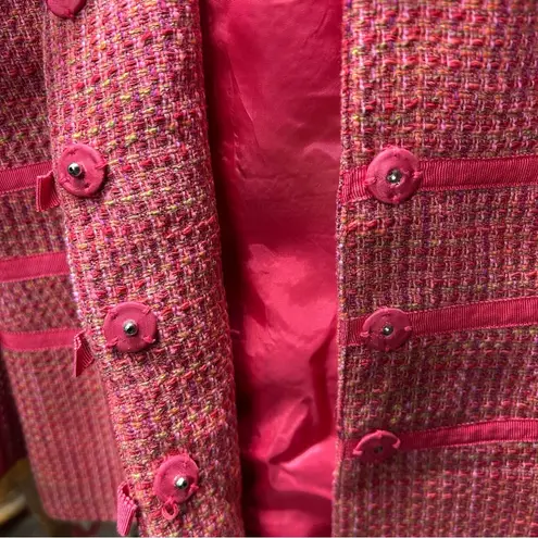 Deadstock Y2K CONTEXT Pink Hues Tweed 3/4 Sleeve Bow Accent Blazer: Size 12