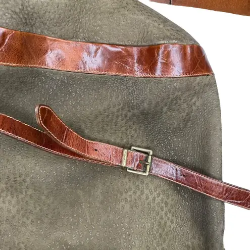 Furla Soft Italian Suede Large Hobo Bag Brown Croc Embossed Leather Trim Buckle