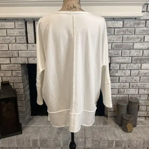 Spanx  PERFECT LENGTH TOP Powder White Sweatshirt Raw Hem Large Jersey Knit