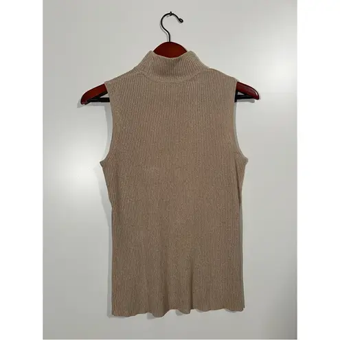 Dana Buchman Sleeveless Turtleneck Size Medium Light Tan Ribbed Top
