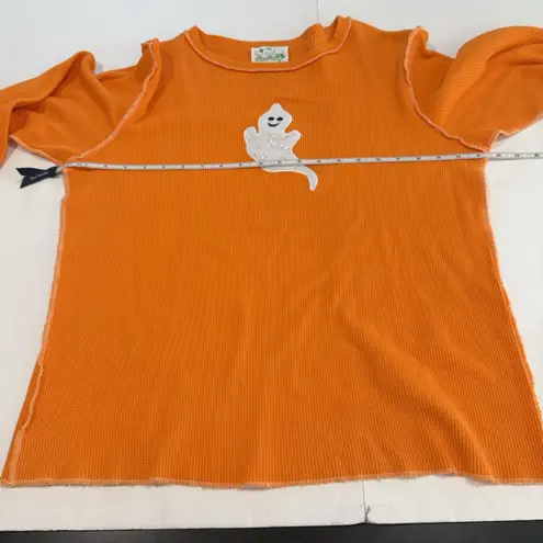Quacker Factory Orange Sequin Ghost Halloween Waffle Knit Top Size MEDIUM