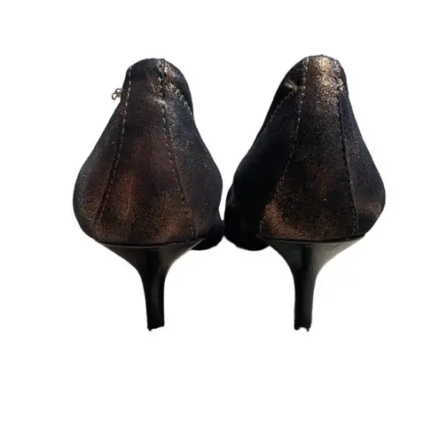 Donald J Pliner Black Bronze Dusted Metallic Kitten Heels Size 7.5 Narrow Gold