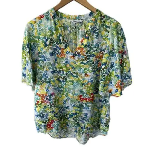 Jams World Women's Hawaii Exclusive All Over Watercolor Flutter Sleeve Blouse S