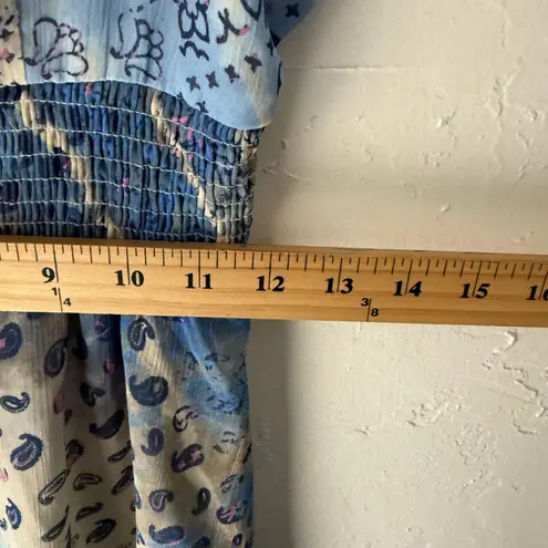 Princess Vera Wang Blue Patchwork Print Dress M Boho Y2K Midi Smocked Backless Blue Size M