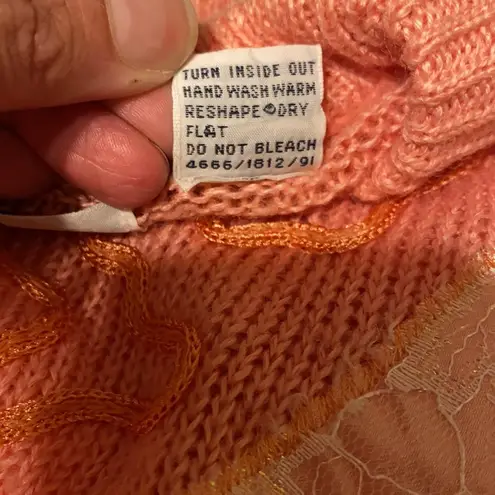 90s vintage Dana Scott coral lace beaded leaf motif sweater, size medium