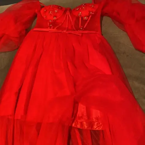 Women’s Red Prom Party Formal Dress With Corset Back and Leg Slit Size 10 NWOT Red - Image 13