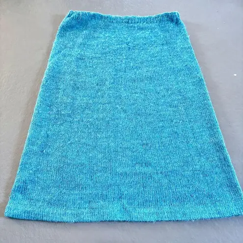 Handmade Vintage Hand Knit Cardigan and Skirt Teal Blue Green Set Medium