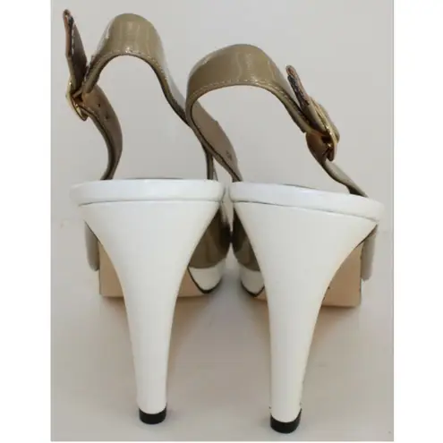 Van Eli Vitula White Taupe Leather Platform Heels Size 10