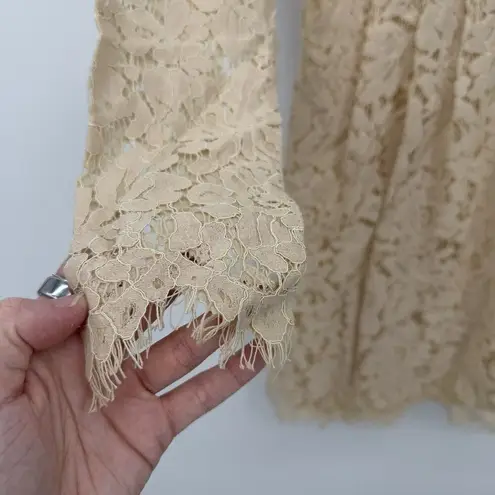 Bohme Cream Lace Long Sleeve Mini Dress Size Medium Cotton Boho