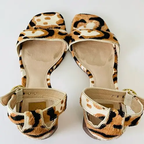 Louise et Cie Leopard Print Wood Heel Ankle Strap Sandal