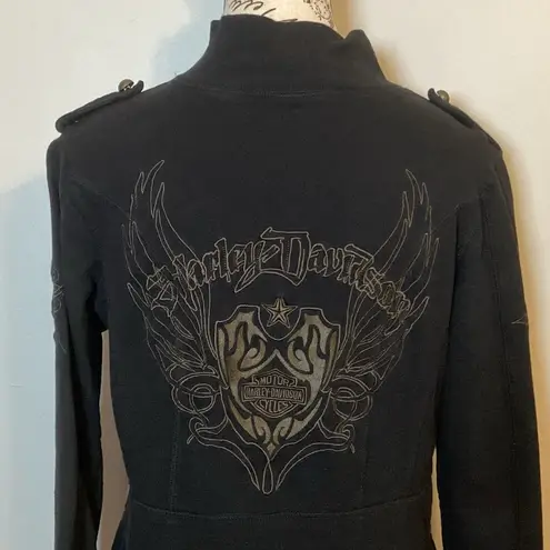 VINTAGE HARLEY DAVIDSON TAILOR FITTED MILITARY EMBROIDERED WOMENS JACKET SZ M Black Size M