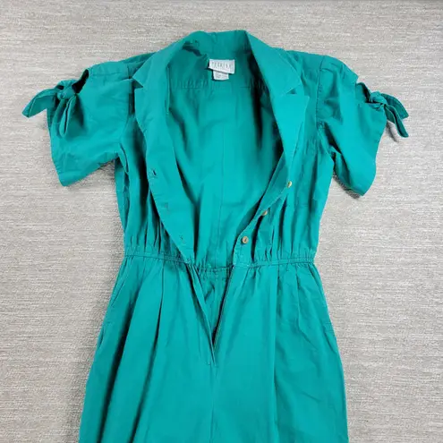 VTG Petrina & Co Jumpsuit Womens 8 Green Belted Shoulder Pads Wide Leg
