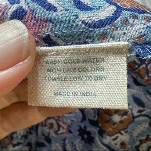 NWT Pomegranate Blue Floral Shifty Shirt Dress Cotton Maxi Belt Button Size XL