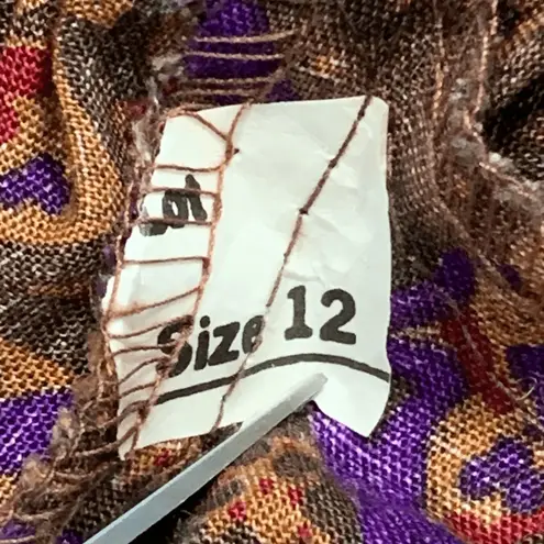 Vintage 90s Rayon Midi Skirt Taupe Purple Paisley Lattice Plaid Print High Waist Tan Size 12