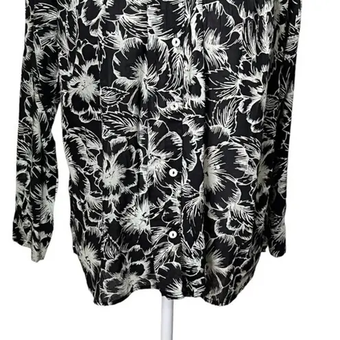 Mille Florian Top NWT Button Front Floral Blouse in Black Hibiscus Women’s XS