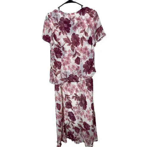 Karin Stevens Dress Womens Size 10 Floral Midi VNeck Short Sleeve Vintage Y2K