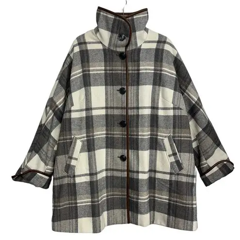 Woman Within  Gray Black White Plaid Lined Button Up Winter Jacket Coat 18W