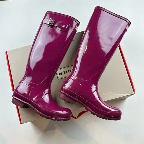 Hunter  Original Tall Gloss Rain Boots Purple Burgundy Magenta 6