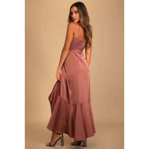 Lulus  Enchanted Moments Mauve Pink Satin Ruffled High-Low Surplice Dress XS - Image 3